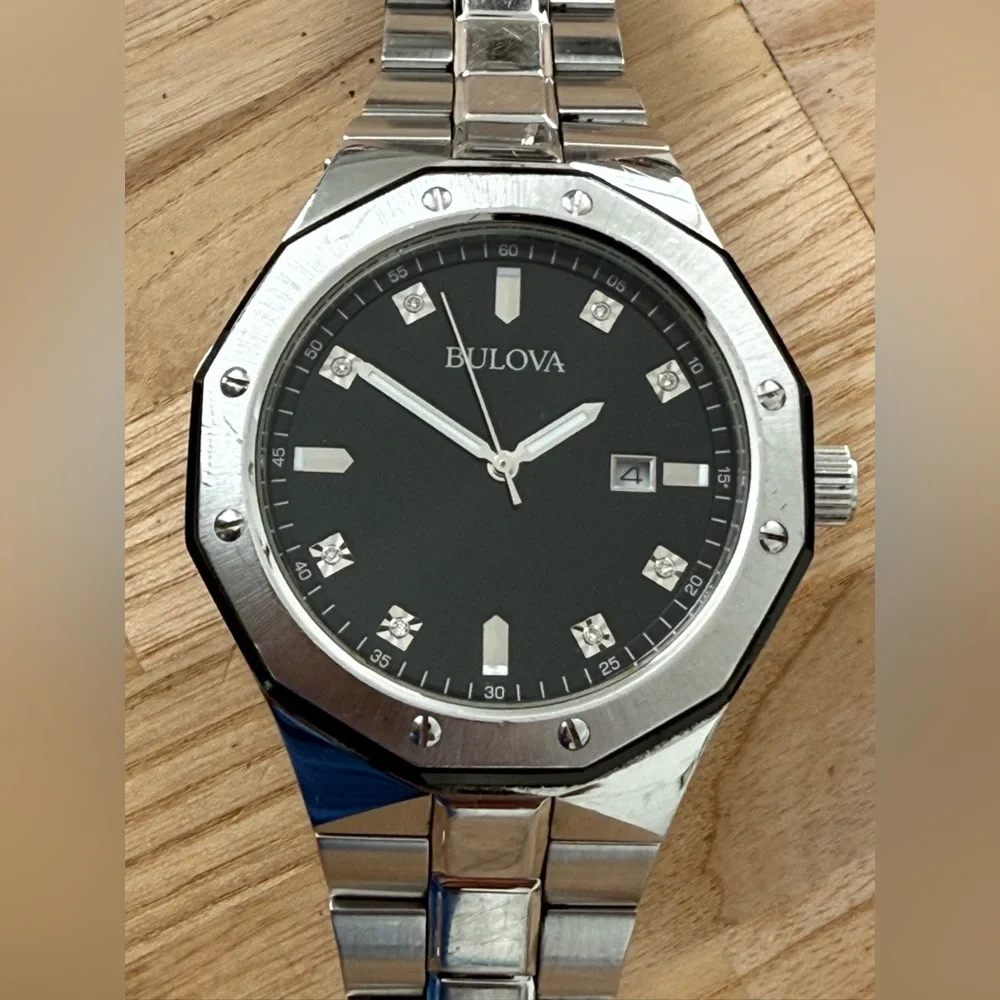 Bulova Classic Diamond Markers Men’s Watch Black Dial Stainless Bracelet Date